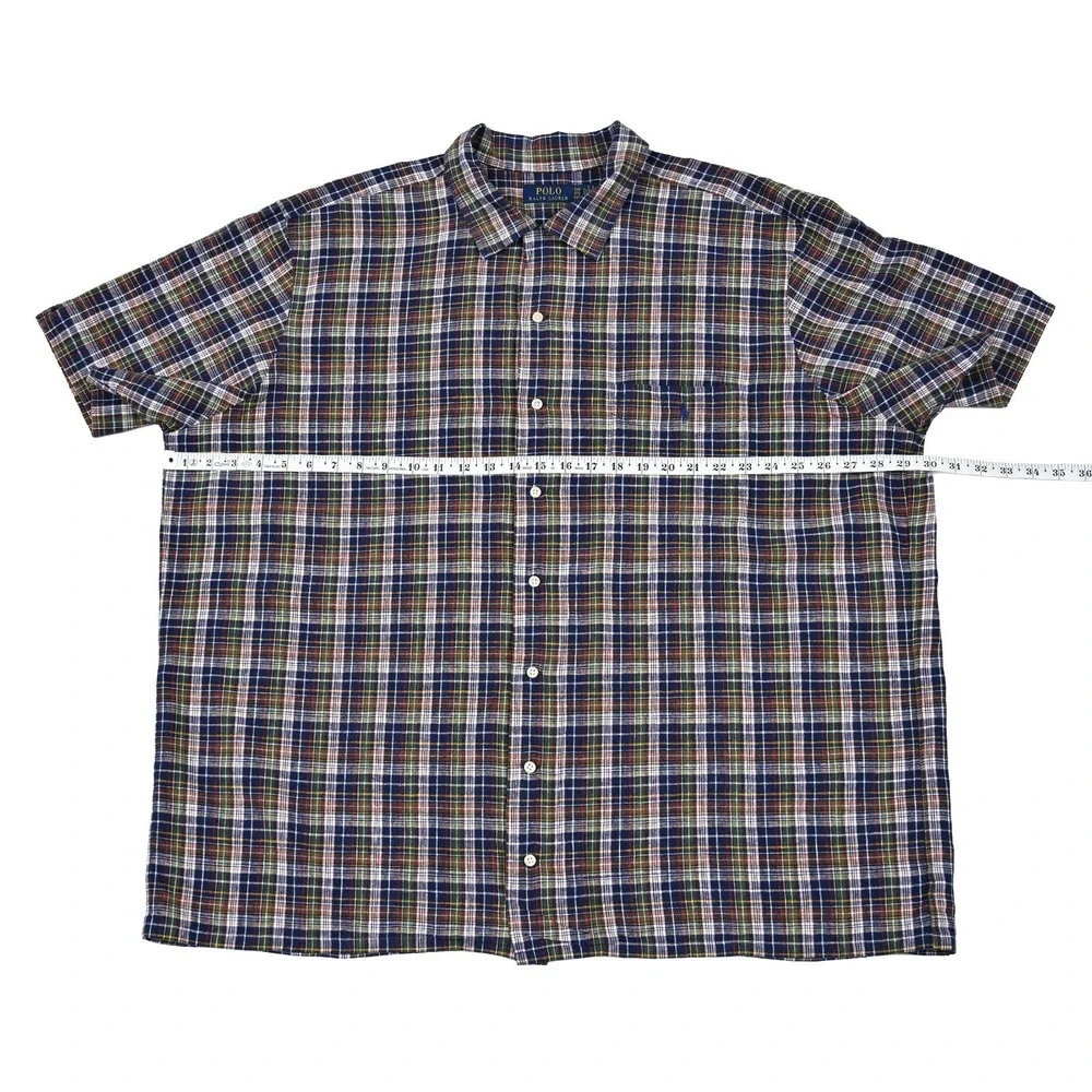 Polo Ralph Lauren Men's 2XB Multi Plaid Linen‎ Cotton Button Down Shirt S/S Pony